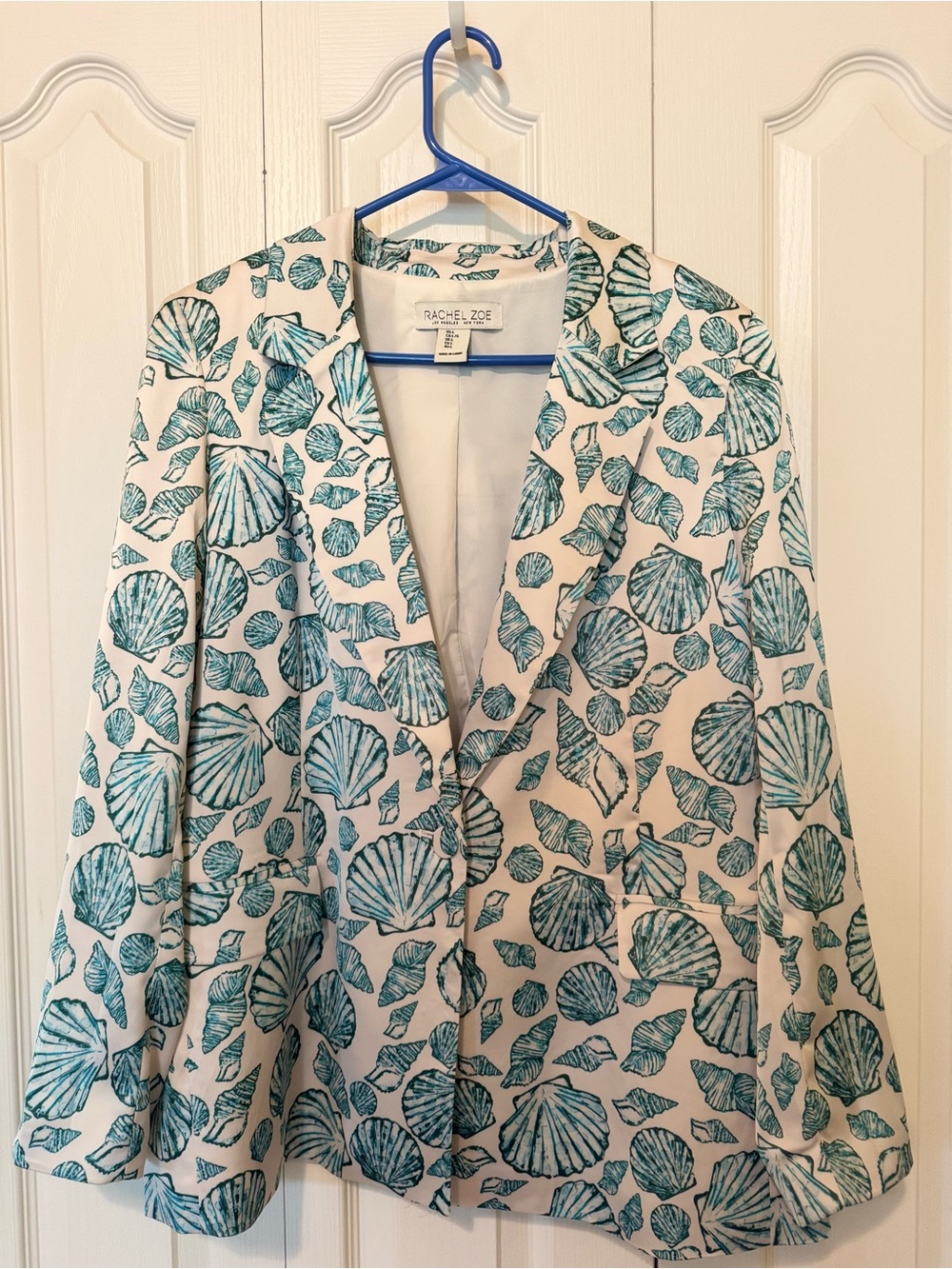 Rachel Zoe Cream Blazer with Teal Shell Print